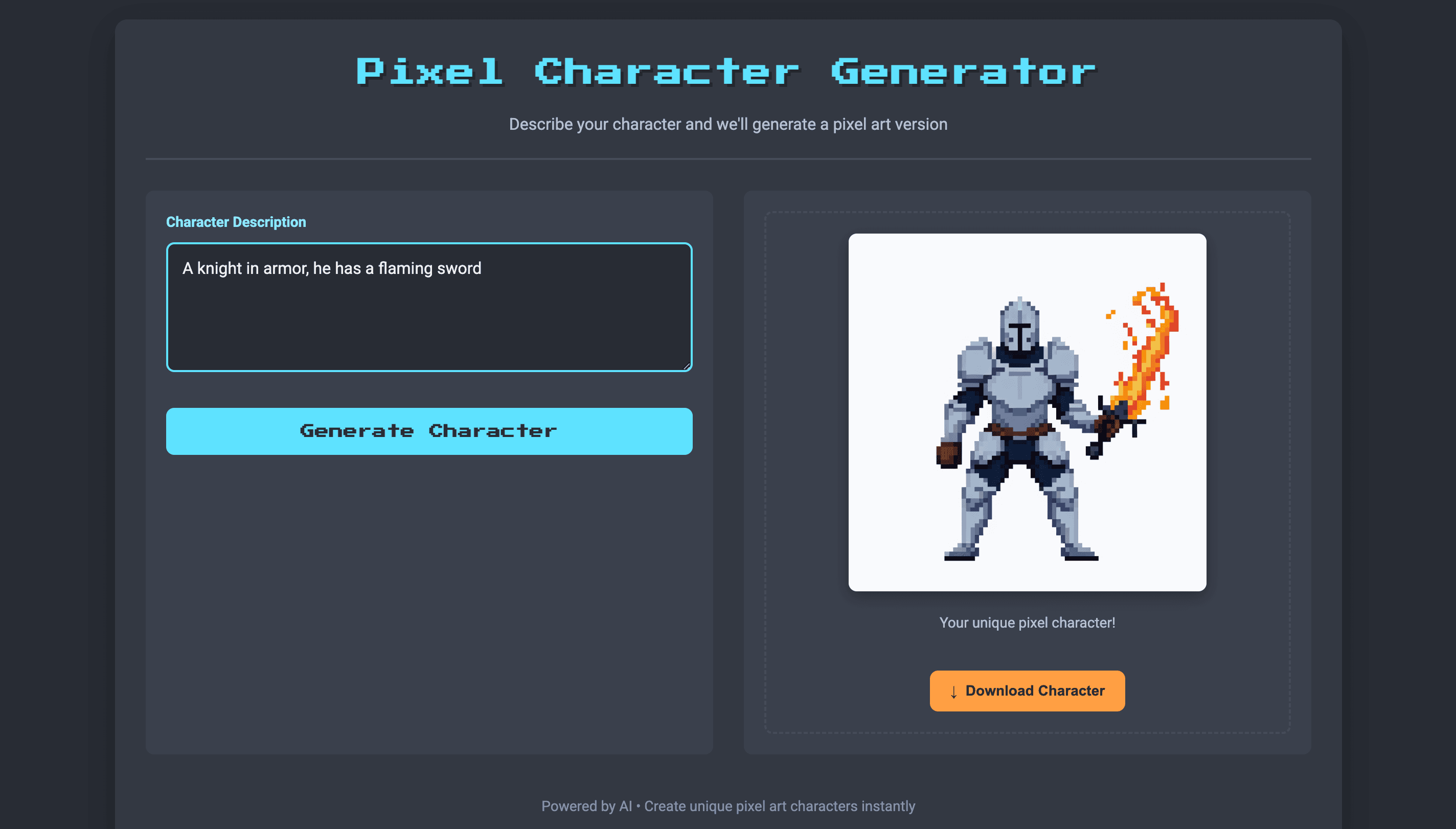 Pixel character generator interface