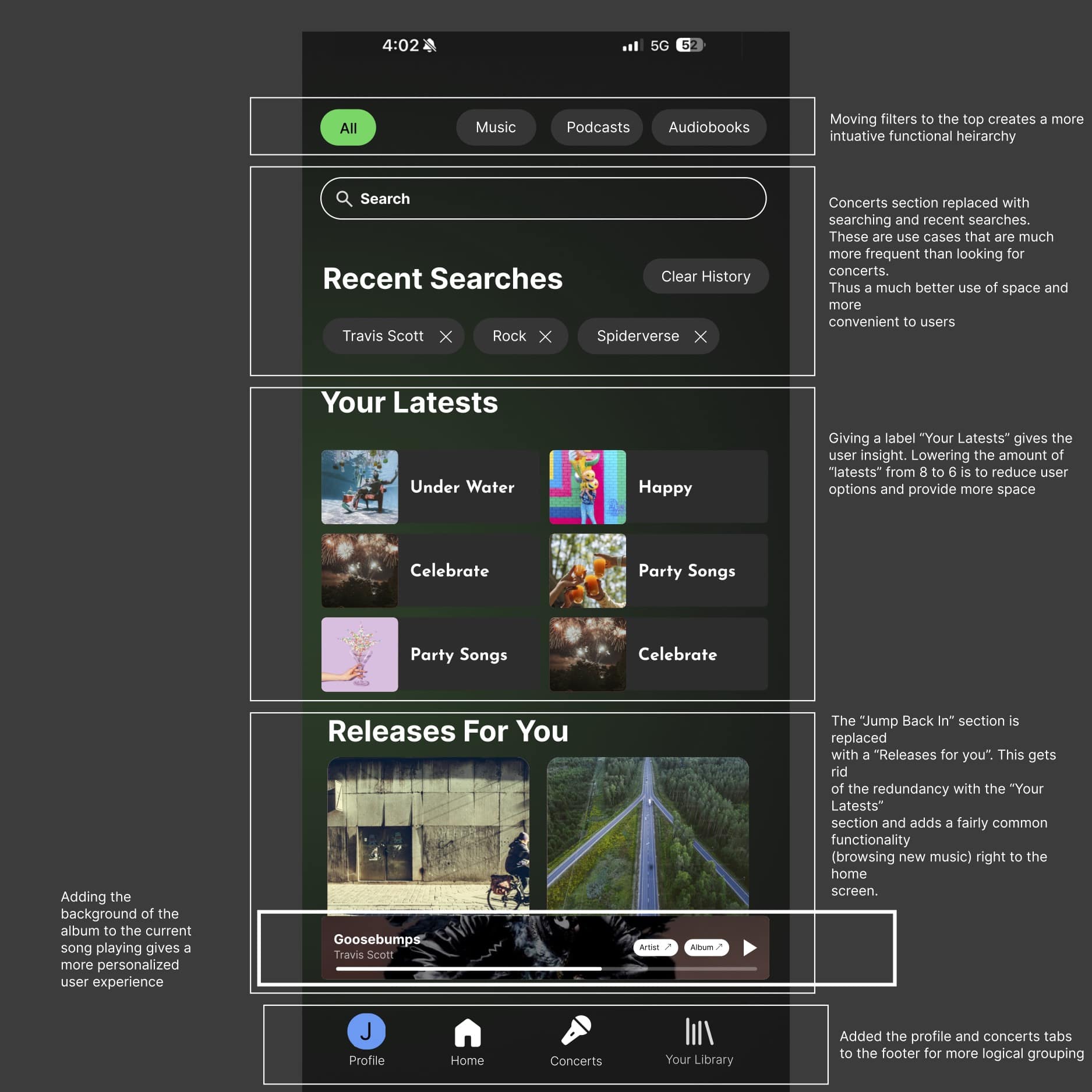 Redesigned Spotify Mobile Interface Breakdown