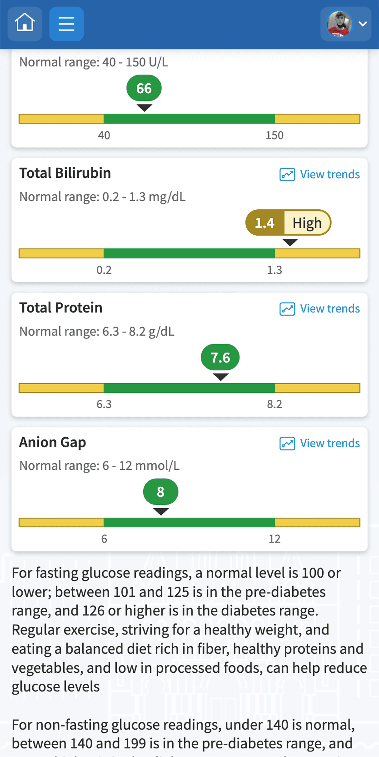 MyChart lab metrics on mobile