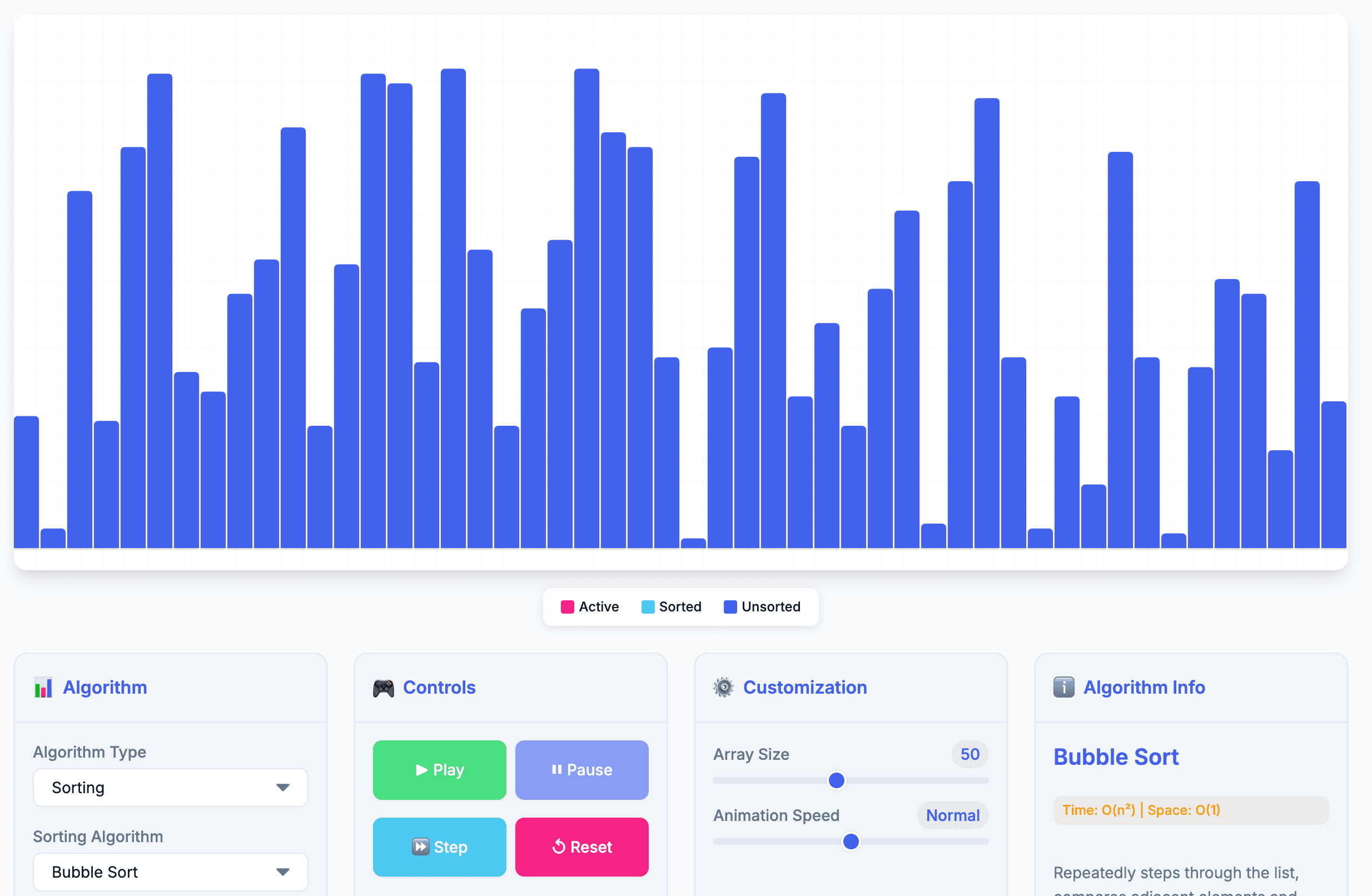 Algorithm visualizer dashboard