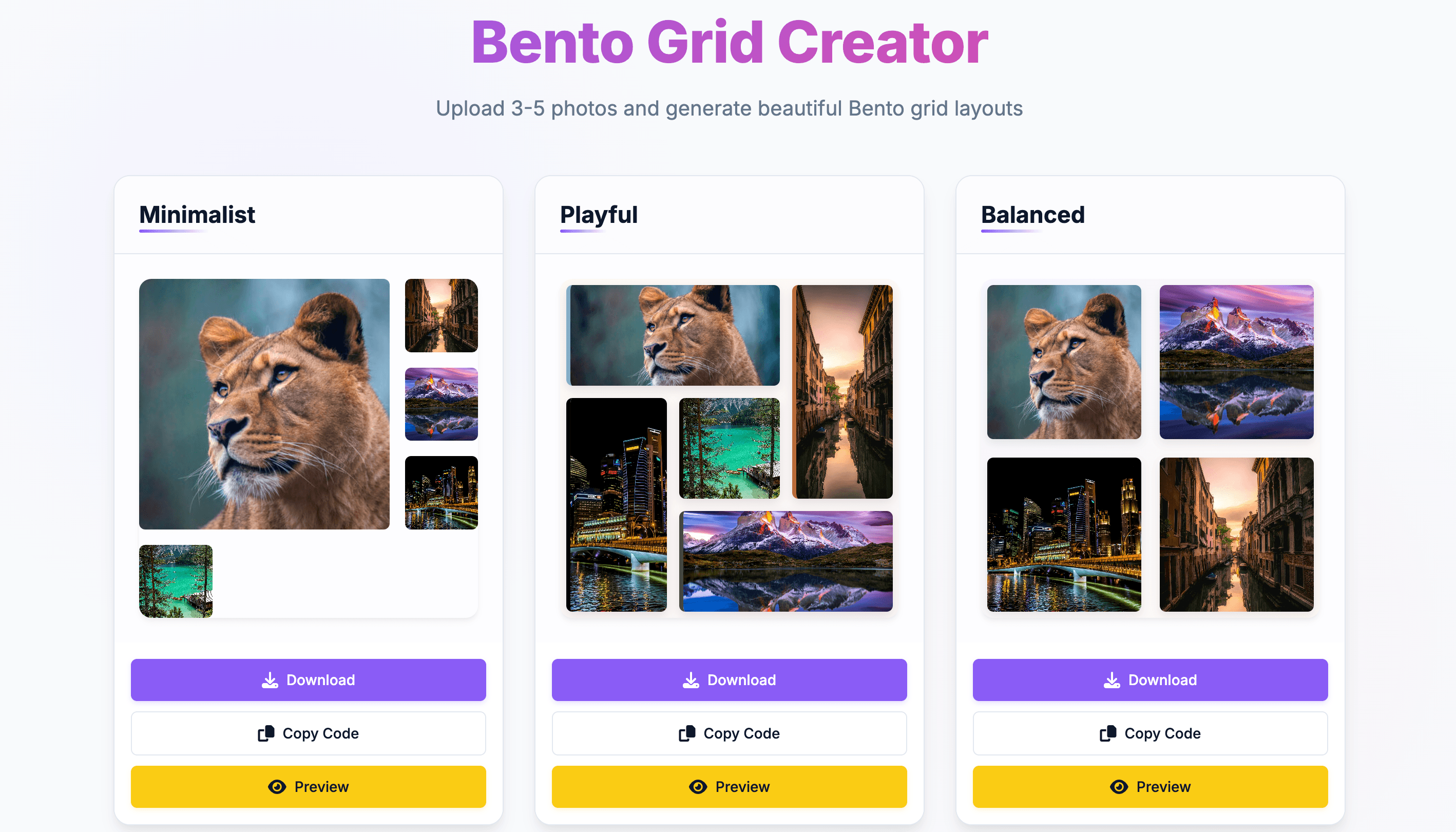 Generated bento box gallery layout
