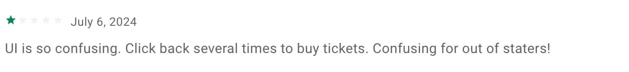 1-star review about confusing UI and back navigation
